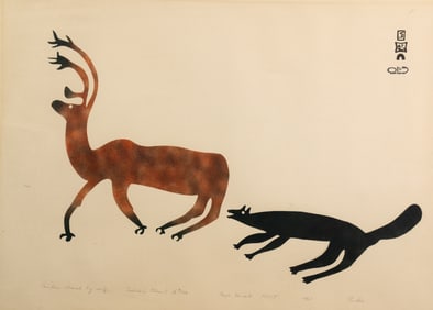 Pudlo Pudlat 'Caribou Chased by Wolf' Stencil