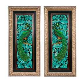 Pair of Richard Satchell Peacocks Acrylic on Board