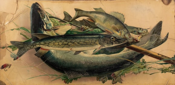 Basket of Fish Oil on Board Painting