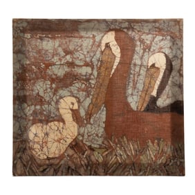 Nesting Pelican Batik Woven Linen Tapestry
