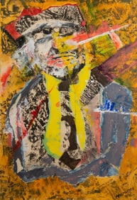 Signed Perlmutter 'Face Portrait' Mixed Media on Litho