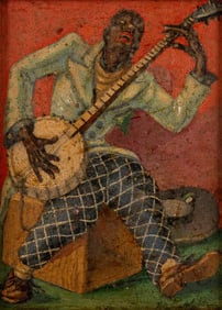 Tom L Johnson Banjo Player Oil on Board Painting