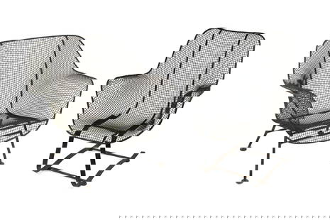 Russell Woodard Sculptura Rocker and Arm Chair: An lounge armchair and rocker by Russell Woodard Sculptura chairs each having grid patterned wrought iron wire frame seats. SHIPPING Atlanta Auction Gallery will NOT ship this lot in-house. The buyer