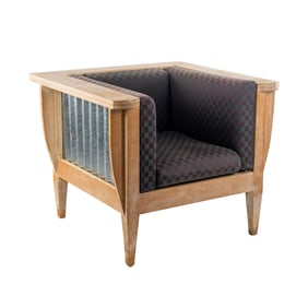 Reclaimed Material Checkered Upholstery Club Armchair