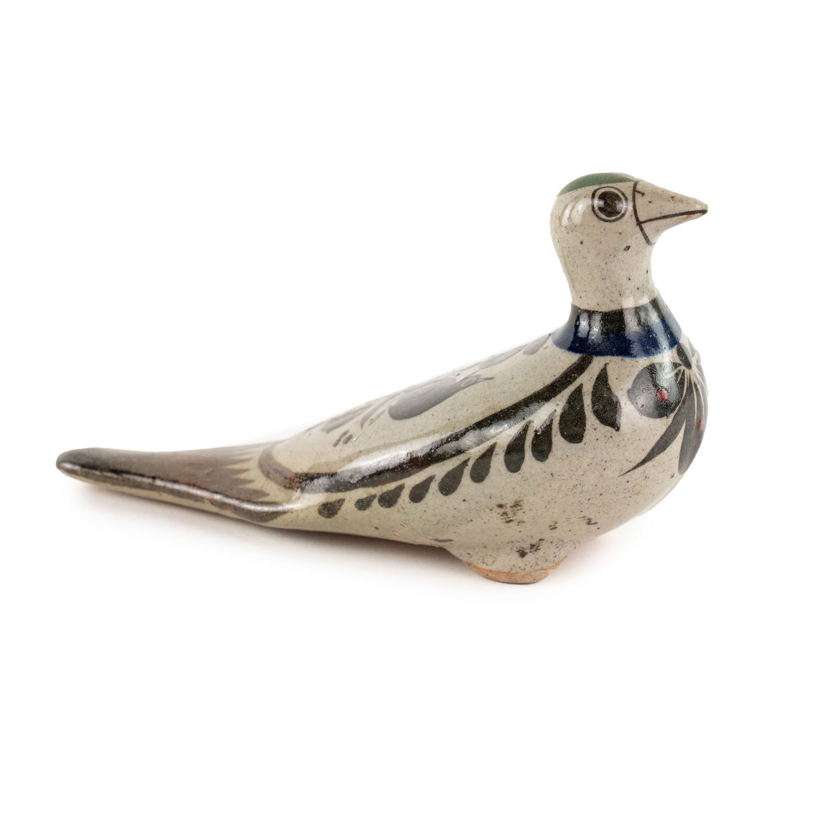 Mexican Tonala Folk Pottery Dove or Bird Figure: A Mexican Tonala folk art pottery figure depicting a dove or bird featuring a hand painted bird and floral motif on its back. PICK UP The FINAL day to collect items or have them shipped is June 10th.