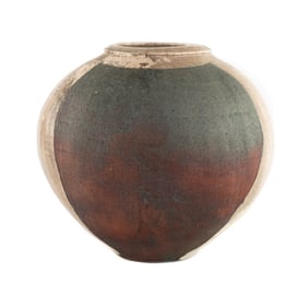 Mid Century Modern Salt Glazed Stoneware Bulbous Vase