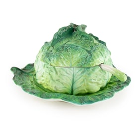 Italian Majolica Cabbage Form Lidded Tureen