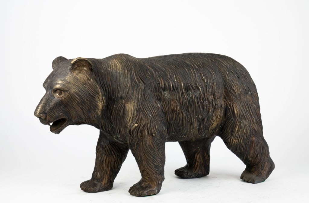BLACK FOREST STYLE BRONZE BEAR SCULPTURE (1 of 4)