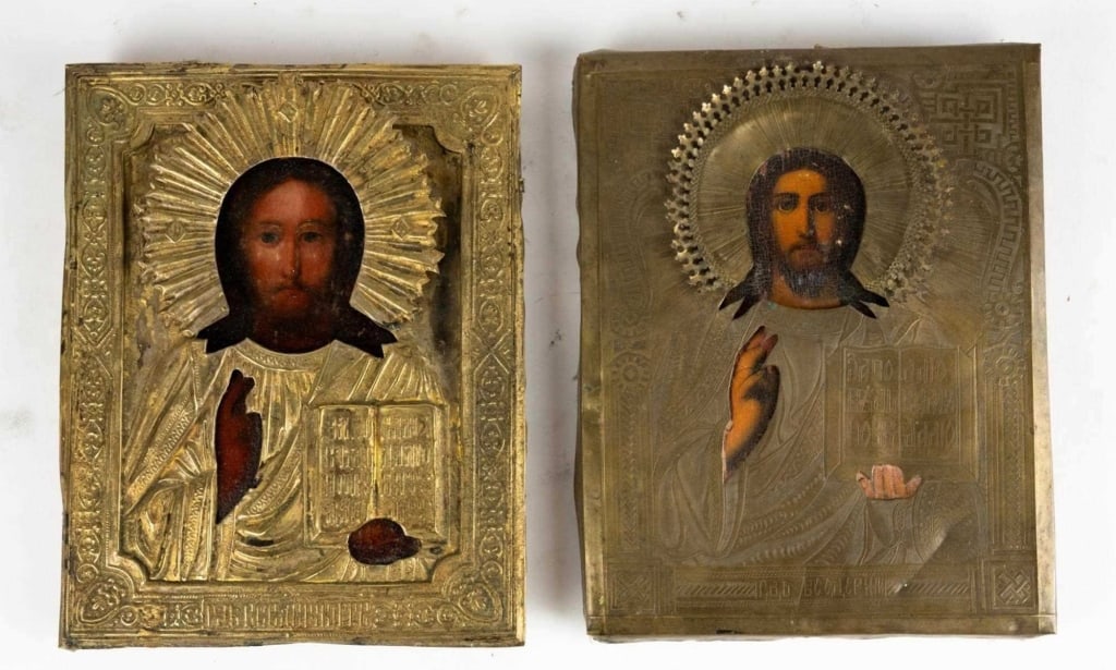 RUSSIAN ORTODOX ANTIQUE ICONS W/OKLADS (1 of 4)