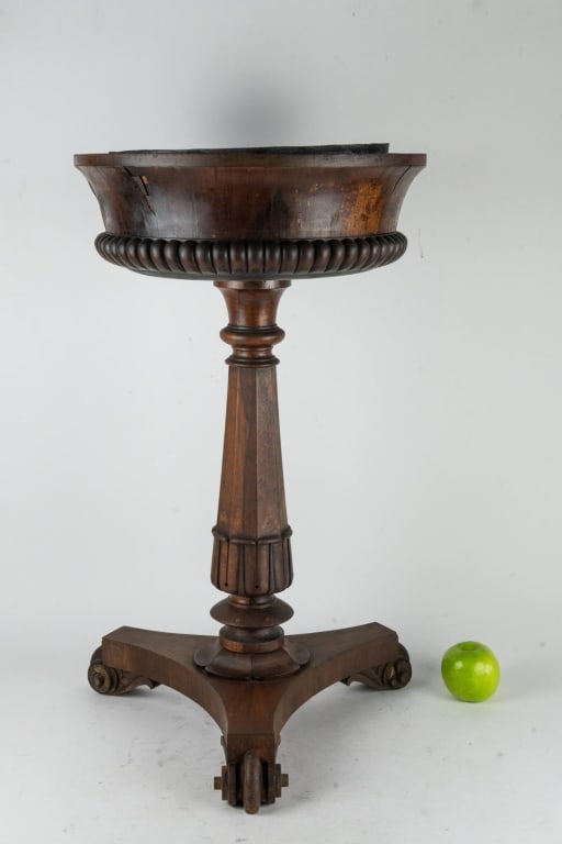 ANTIQUE ROSEWOOD LINED PEDESTAL COOLER: Antique rosewood lined cooler or planter. Note: Each lot in this auction was stored in an active industrial warehouse. Accordingly, lots may exhibit dust and/or surface residue and may benefit from cl