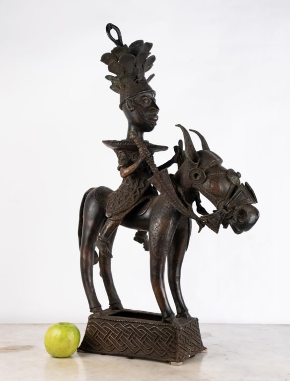 AFRICAN BENIN STYLE SCULPTURE OF MAN ON HORSE (1 of 6)