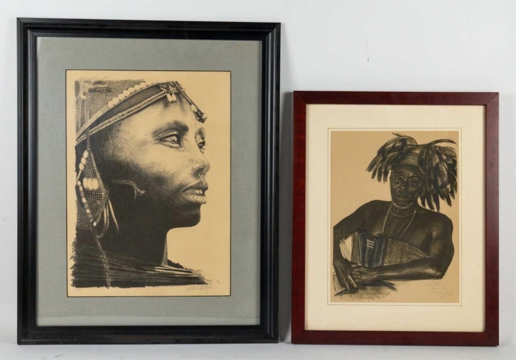TWO PRINTS OF AFRICAN FIGURES, BOTH SIGNED (1 of 7)