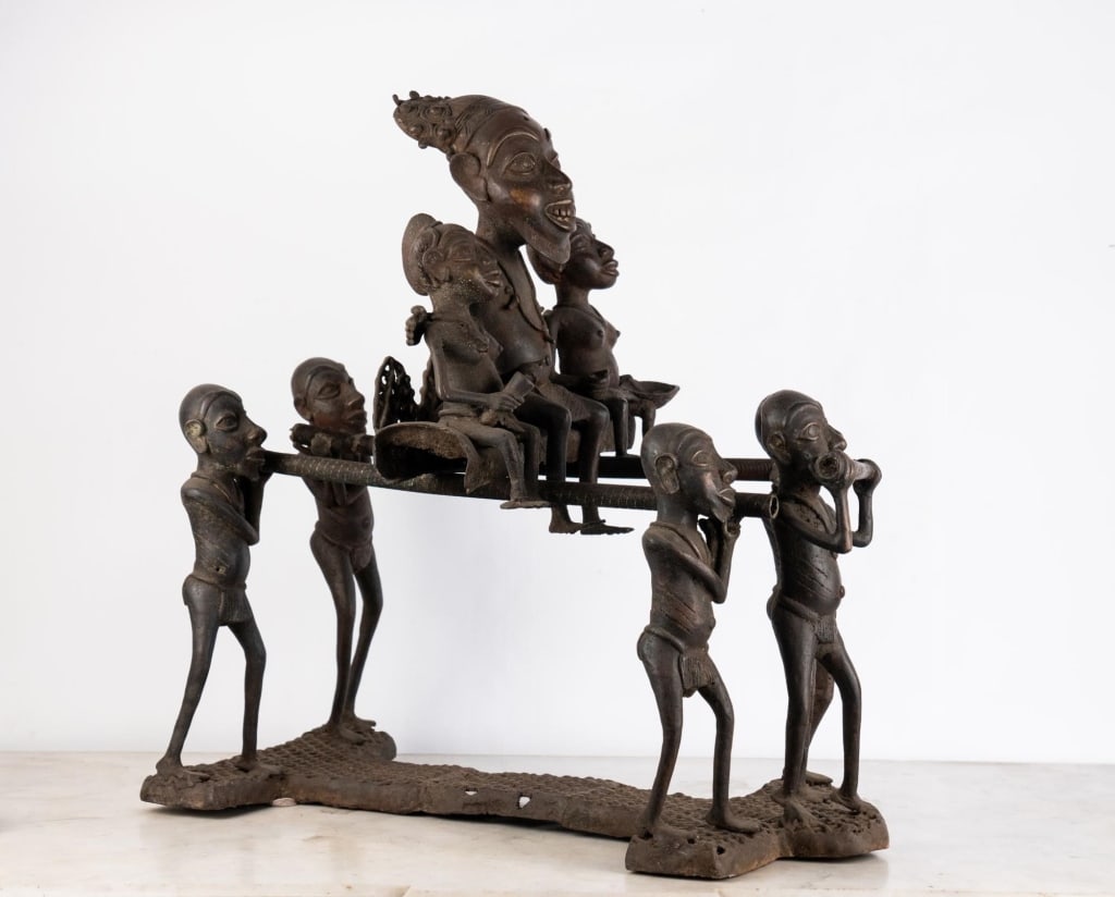 AFRICAN LARGE BRONZE SCULPTURE OF 8 FIGURES (1 of 6)