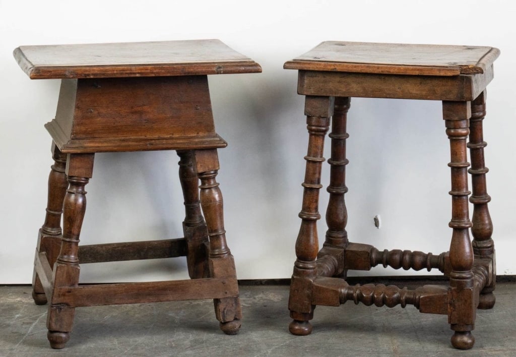 TWO 18TH C. ENGLISH TURNED LEG STOOLS (1 of 5)