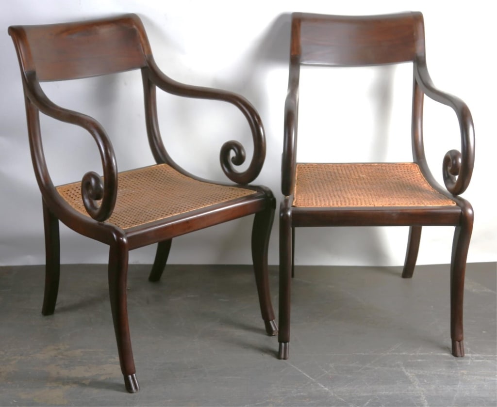 CARIBBEAN STYLE MAHOGANY CANE ARMCHAIRS (1 of 7)