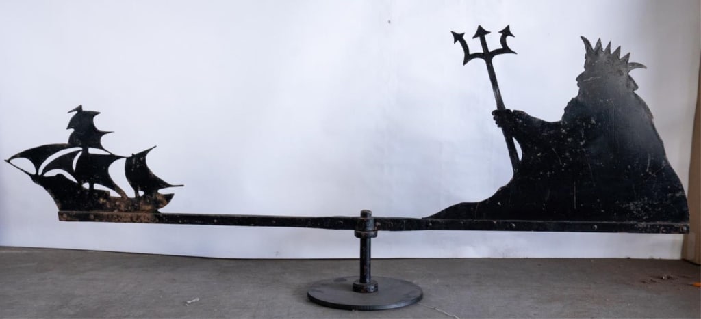 NEPTUNE AND SHIP MONUMENTAL 82" WEATHERVANE (1 of 5)