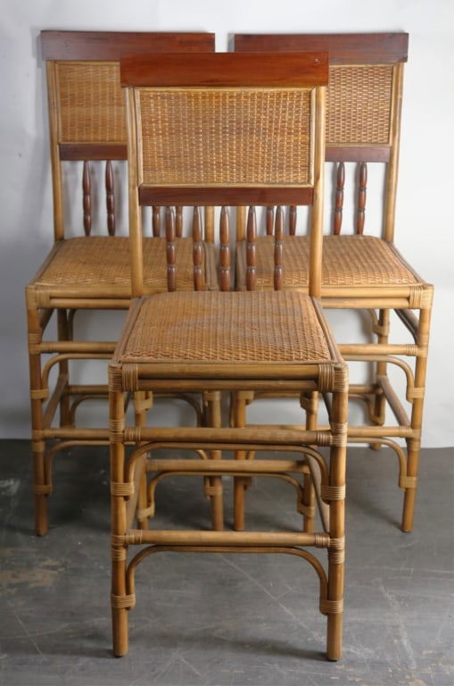 CARRIBEAN STYLE MAHOGANY & RATTAN TALL STOOLS (1 of 5)