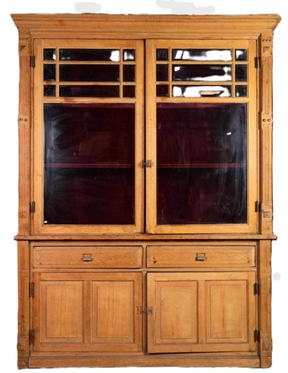 ENGLISH MONUMENTAL ANTIQUE PINE DISPLAY CABINET (1 of 7)
