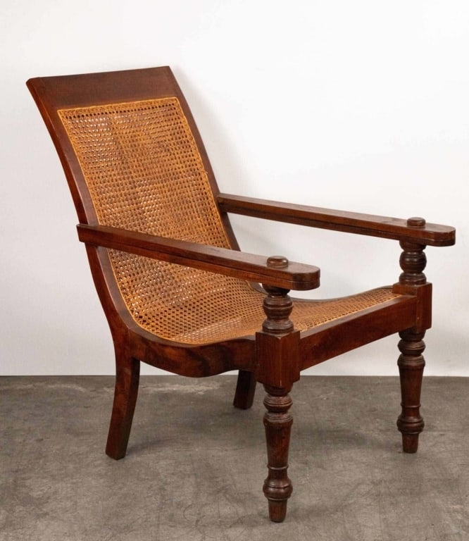 PLANTATION STYLE HAND-PEGGED ARMCHAIR: Plantation style hand-pegged armchair. Note: Each lot in this auction was stored in an active industrial warehouse. Accordingly, lots may exhibit dust and/or surface residue and may benefit from clean
