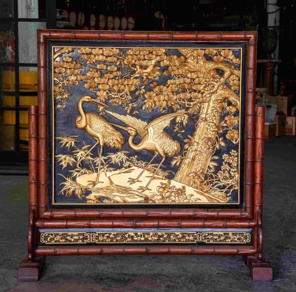 CHINESE MONUMENTAL ANTIQUE BAMBOO & GILT SCREEN (1 of 5)