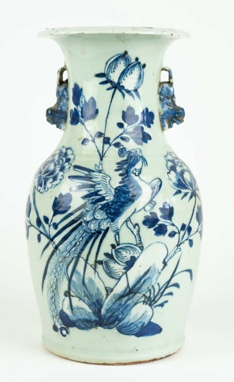 CHINESE 19TH C. FLORAL & BIRD MOTIF BALUSTER VASE: 19th c. Chinese floral & bird motif vase. Note: Each lot in this auction was stored in an active industrial warehouse. Accordingly, lots may exhibit dust and/or surface residue and may benefit from cl