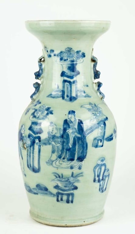 CHINESE 19TH C. IMMORTAL CELADON VASE: Chinese 19th c. Immortal celadon vase. Note: Each lot in this auction was stored in an active industrial warehouse. Accordingly, lots may exhibit dust and/or surface residue and may benefit from clean