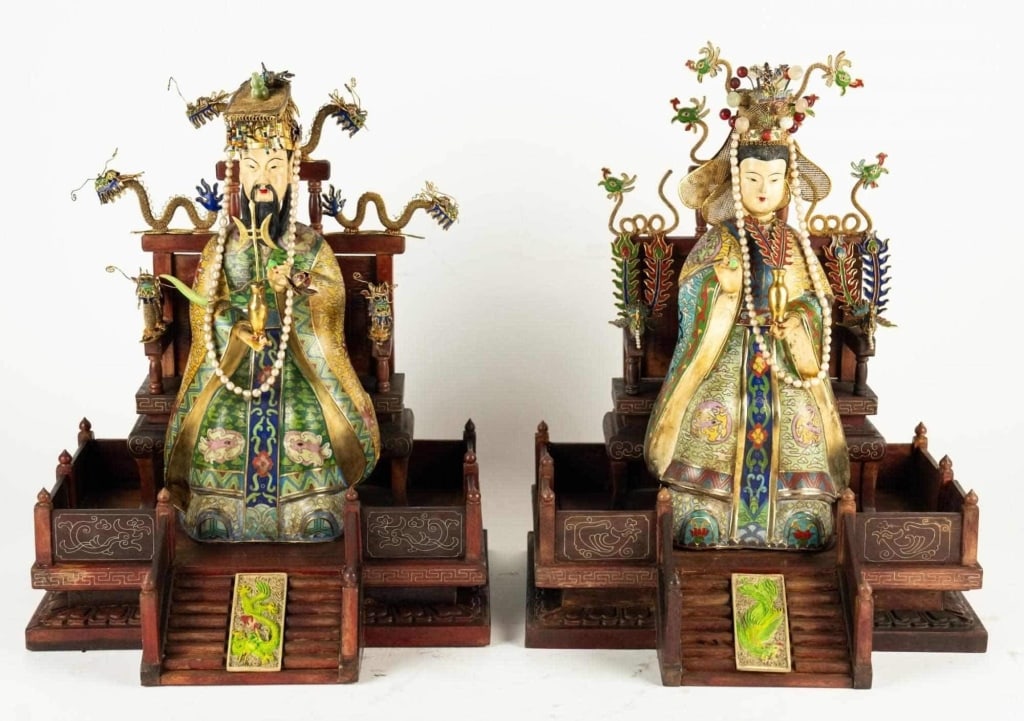 CHINESE CLOISONNE EMPEROR & EMPRESS FIGURINES (1 of 6)