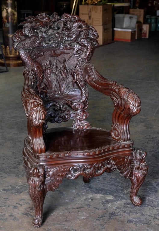 CHINESE ANTIQUE HAND-CARVED DRAGON ARM CHAIR (1 of 5)