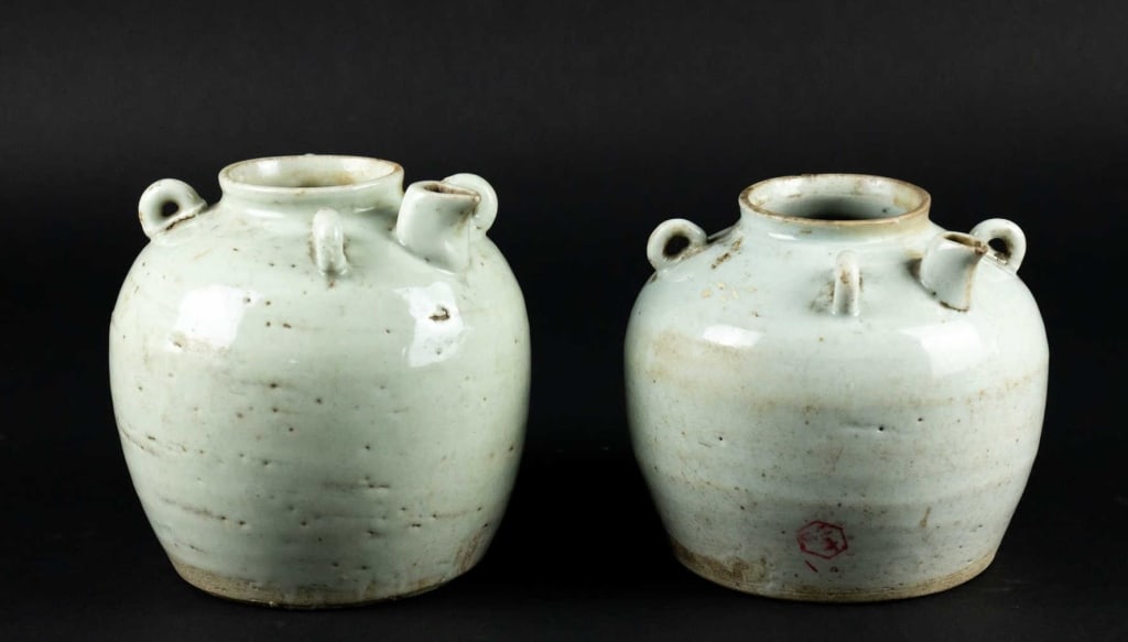 CHINESE 19TH C. WATER VESSELS: Two Chinese 19th c. Water vessels. Note: Each lot in this auction was stored in an active industrial warehouse. Accordingly, lots may exhibit dust and/or surface residue and may benefit from cleaning.