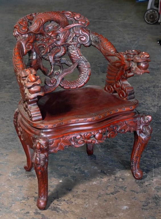 CHINESE ANTIQUE HAND-CARVED DRAGON CHAIR (1 of 6)