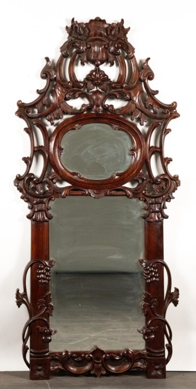 ASIAN MAHOGANY PAGODA MONUMENTAL CARVED MIRROR (1 of 4)
