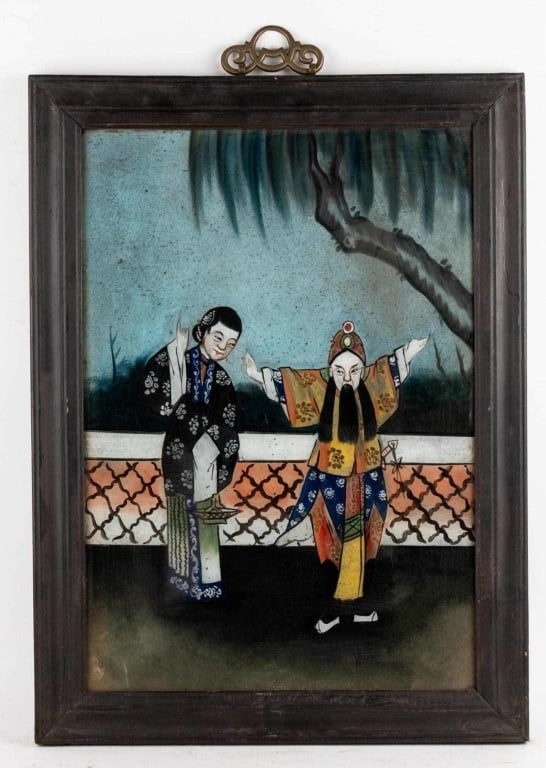 CHINESE REVERSE GLASS PAINTING OF AN OPERA SCENE (1 of 6)