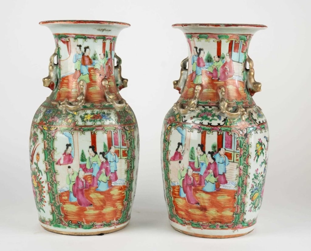 PAIR OF CHINESE ROSE MANDARIN 19TH C. VASES (1 of 7)