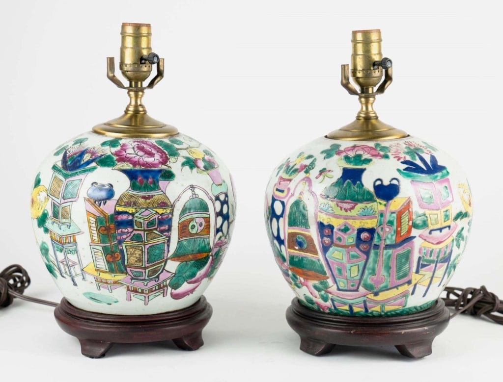 CHINESE ANTIQUE GINGER JAR LAMP PAIRING (1 of 4)