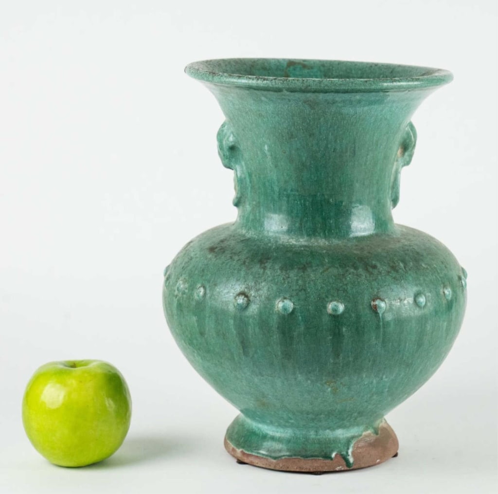 CHINESE JADE GREEN GLAZED POTTERY VASE (1 of 6)