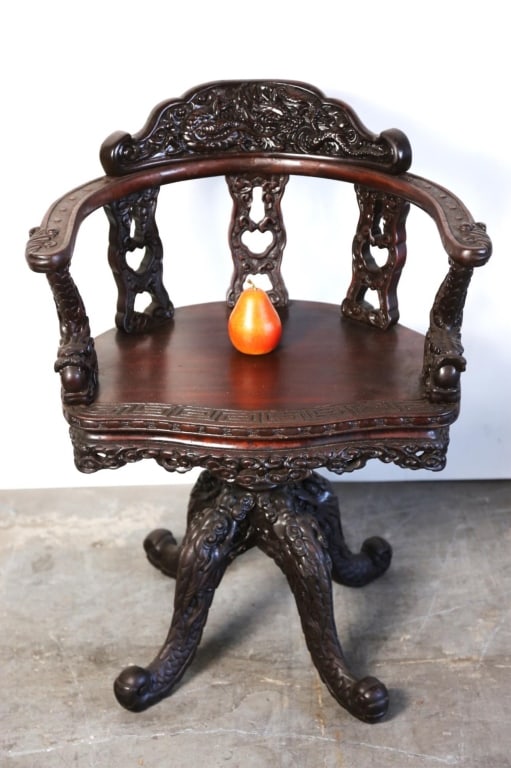 CHINESE FINE ANTIQUE CARVED SWIVEL CHAIR (1 of 5)
