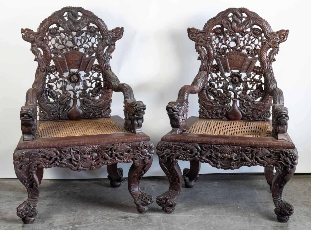 CHINESE PAIR OF IMPORTANT HAND CARVED ARMCHAIRS (1 of 7)