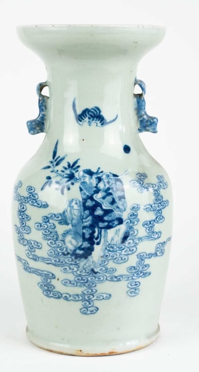 CHINESE 19TH C. CELADON BALUSTER VASE: Chinese 19th c. Celadon baluster vase applied handles. Note: Each lot in this auction was stored in an active industrial warehouse. Accordingly, lots may exhibit dust and/or surface residue and may be