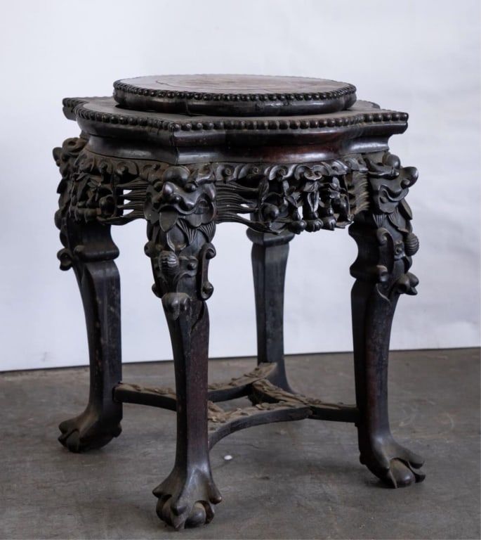 CHINESE ANTIQUE CARVED MARBLE TOP LOW TABLE (1 of 4)
