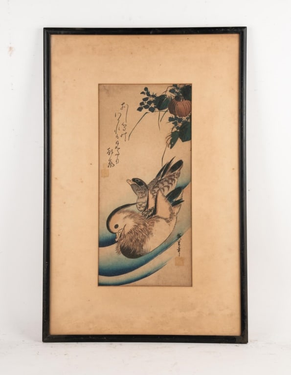 JAPANESE WOODBLOCK PRINT FRAMED: Japanese woodblock print framed. Note: Each lot in this auction was stored in an active industrial warehouse. Accordingly, lots may exhibit dust and/or surface residue and may benefit from cleaning. A