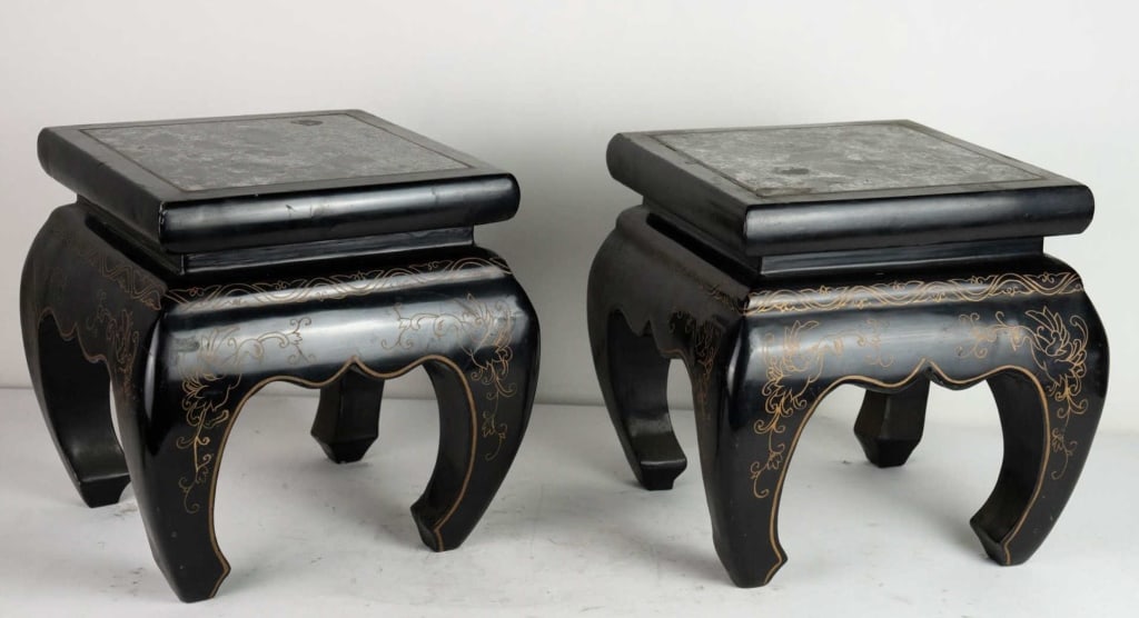 CHINESE LACQUER MARBLE INSET LOW TABLES (1 of 4)