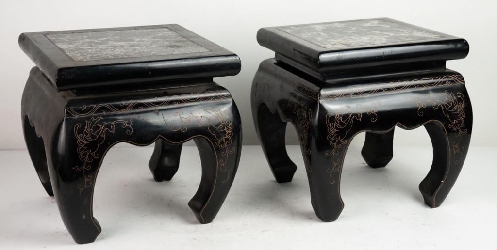 CHINESE LACQUER MARBLE INSET LOW TABLES (1 of 4)
