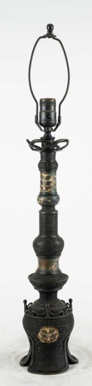JAPANESE ANTIQUE CHAMPLEVE VASE MOUNTED AS LAMP (1 of 5)