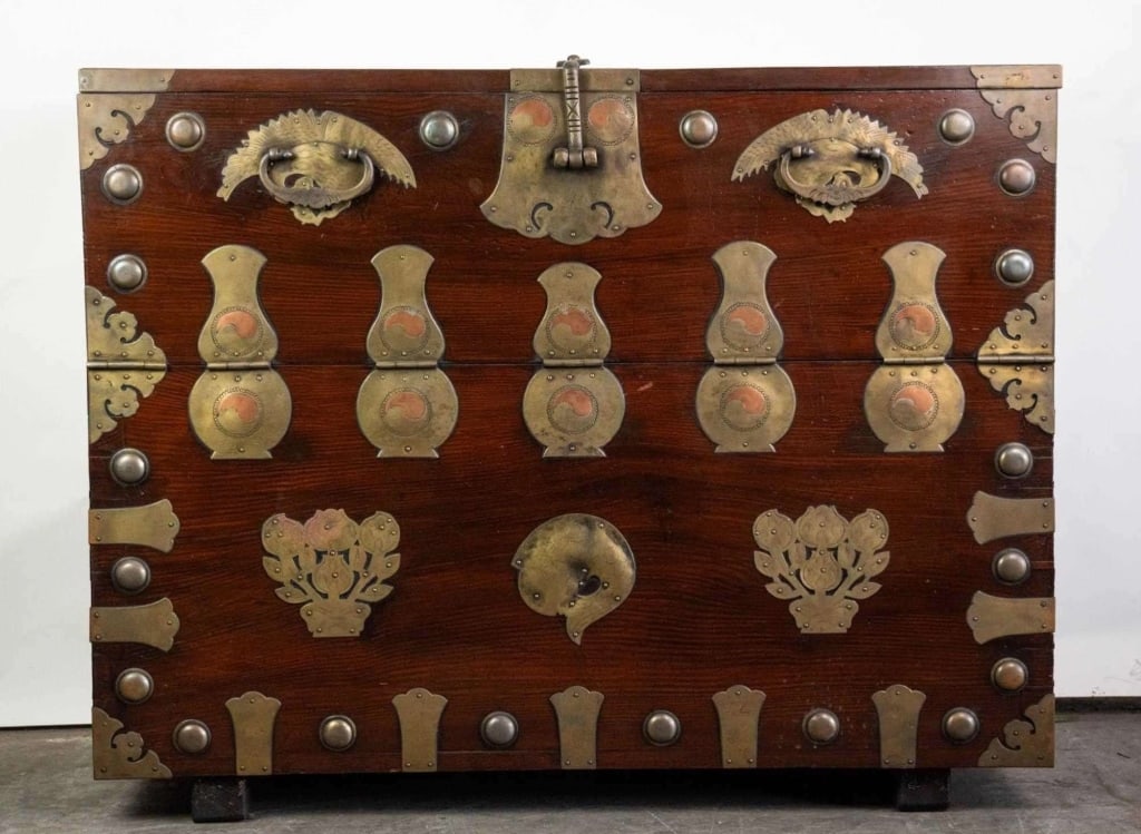 KOREAN LATE 19TH C. BRASS BOUND CAMPAIGN CHEST (1 of 7)