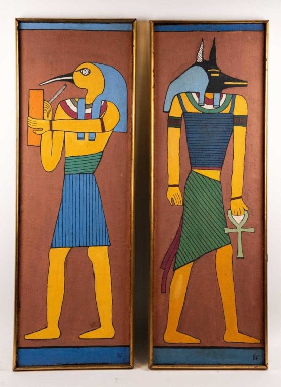 RICK WEISENBURGER EGYPTIAN WORKS ON CANVAS: Rick Weisenburger Egyptian works on canvas. Note: Each lot in this auction was stored in an active industrial warehouse. Accordingly, lots may exhibit dust and/or surface residue and may benefit from 