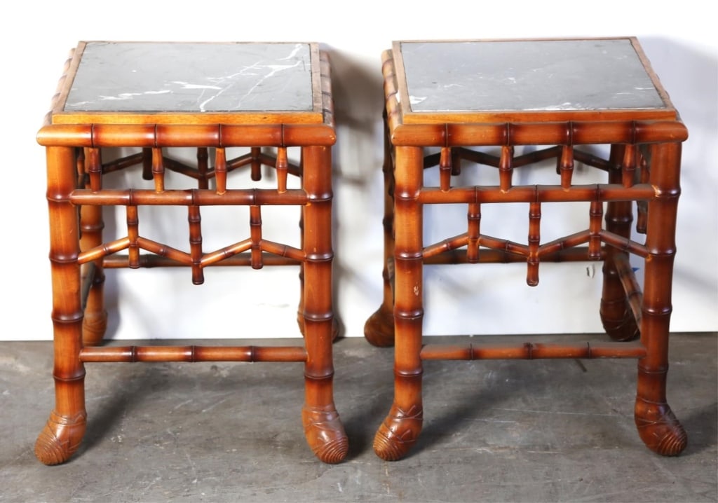 ASIAN FAUX BAMBOO INSET MARBLE SIDE TABLES (1 of 5)
