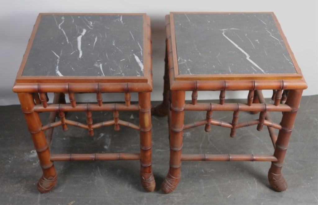 ENGLISH FAUX BAMBOO & MARBLE INSET SIDE TABLES (1 of 6)