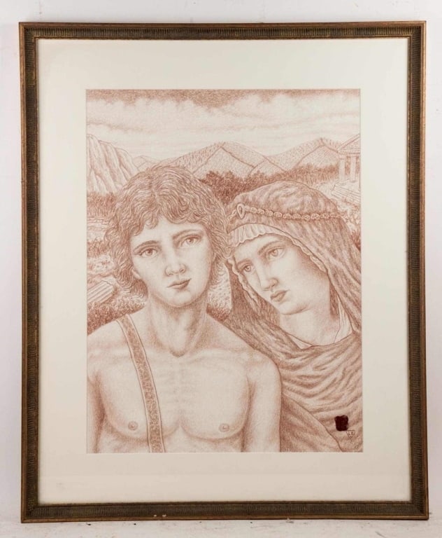 LAMAR SMITH 'THE YOUNG APOLLO' DRAWING: Lamar Smith (American, 20th century). The Young Apollo", drawing on paper, signed LR. Note: Each lot in this auction was stored in an active industrial warehouse. Accordingly, lots may exhibit dust an
