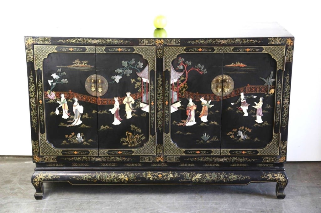 JAPANESE BLACK LAQUER HARD STONE CONSOLE TABLE (1 of 8)