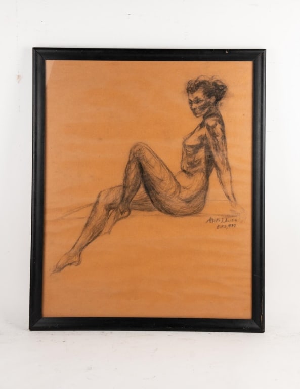 1939 RECLINING NUDE, CHARCOAL ON PAPER, SIGNED: Reclining nudes study, charcoal on paper, signed "Alberta Austin 1939". Note: Each lot in this auction was stored in an active industrial warehouse. Accordingly, lots may exhibit dust and/or surface r